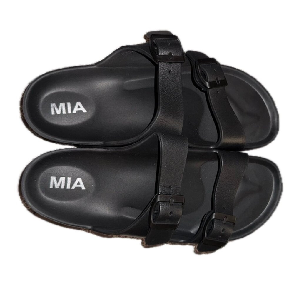 MIA Black Double Buckle Comfort Slide Sandals Contoured Footbed Size 7